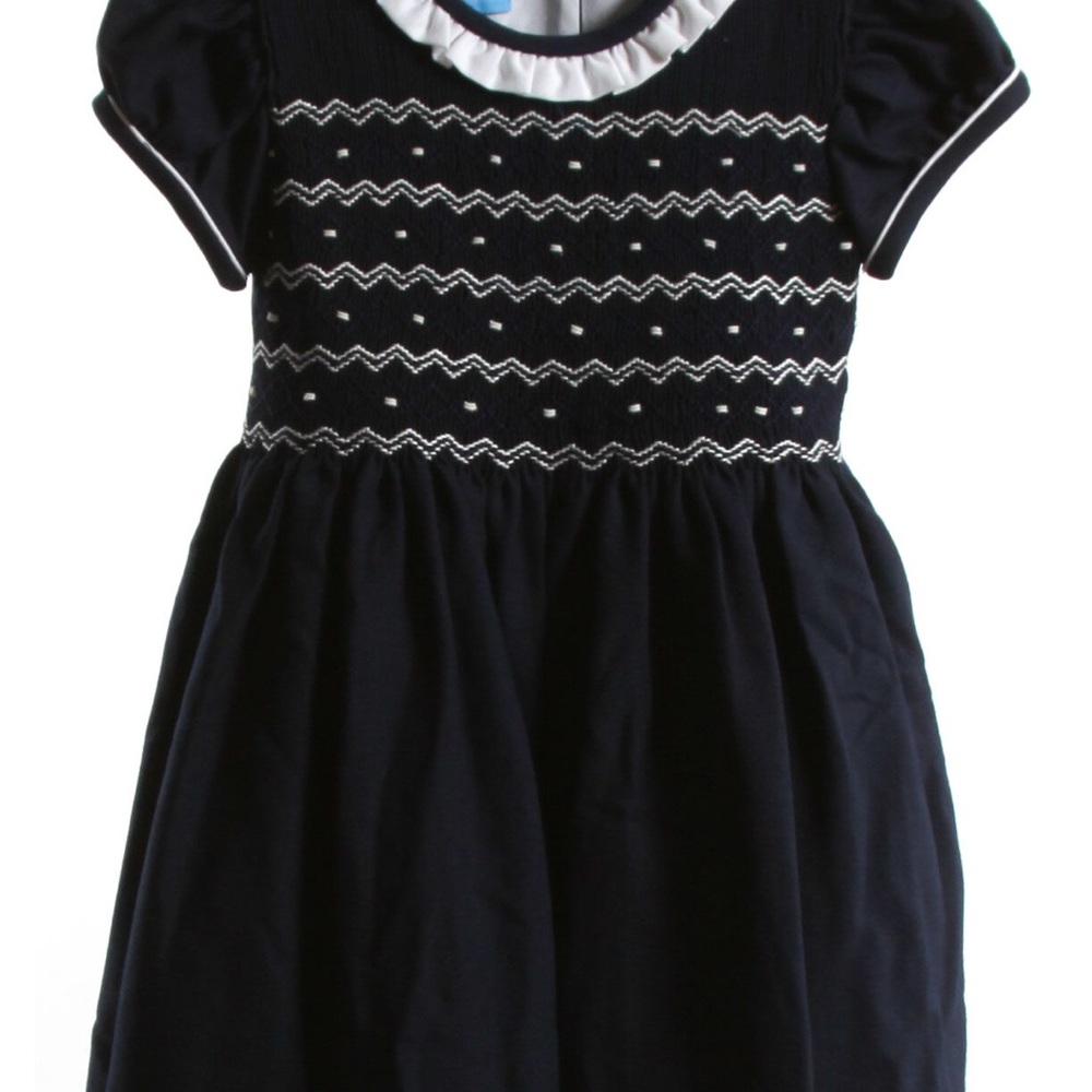 ANAVINI NAVY SMOCKED DRESS GIRLS